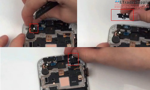 Assemble the galaxy s4 front facing camera, the metal shield head phone jack.
