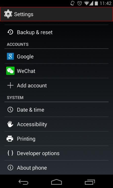 Android Develop Option Sectioin - Settings
