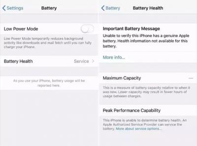 Apple phone replacement non-original battery prompts the solution of non-genuine pop-up window