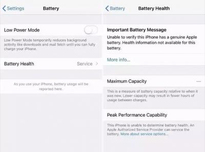 Apple phone replacement non-original battery prompts the solution of non-genuine pop-up window