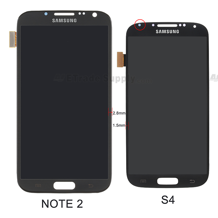 Samsung Galaxy S4, Note II digitizer and LCD screen front part comparison