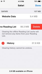 Clear Safari Cache, Offline Reading List