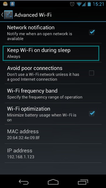 Keep Wi-Fi on during sleep