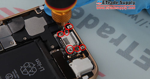 Install 6 screws in the bottom of the phone to secure the USB charge port