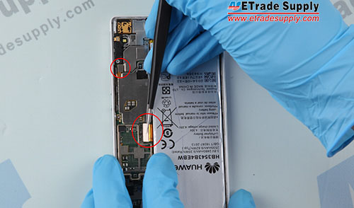 Disconnect the volume button flex cable and LCD screen and digitizer assembly flex cable