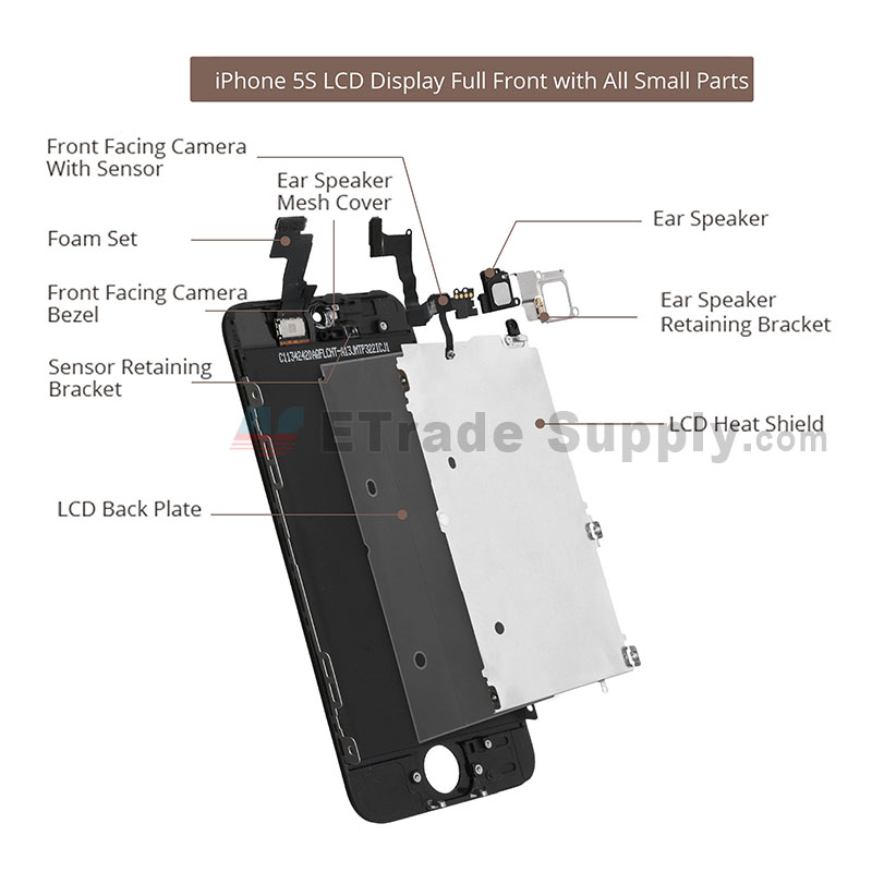 iPhone 5S LCD screen assembly without home button