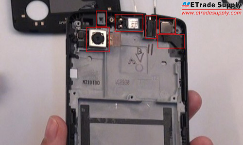 remove the rear camera, headphone jack, ear speaker, front camera and rubber gasket from the housing carefully