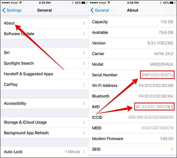 where is license key number on iphone 6