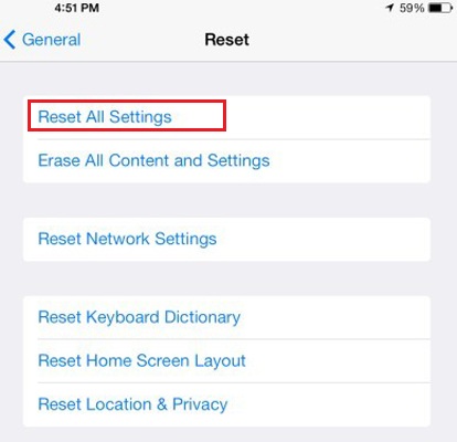 iPhone X reset all setting