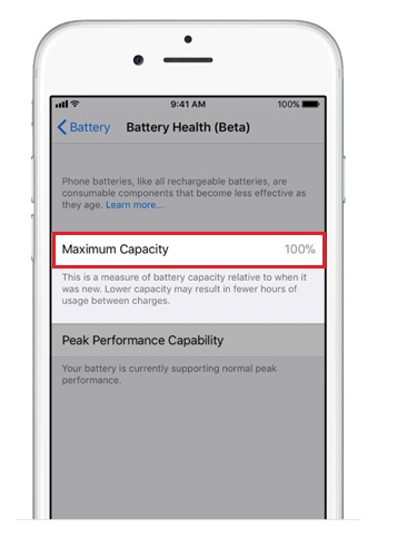 iOS battery health 100%