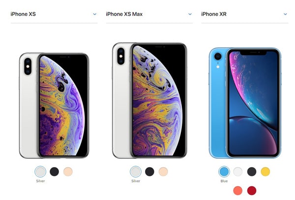 iPhone XS, XS Max, and XR colors