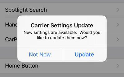 update iPhone carrier settings