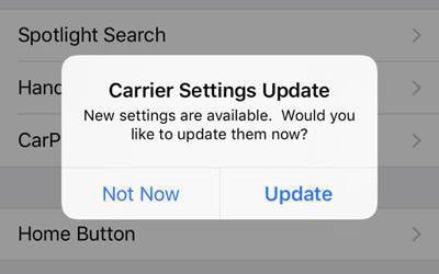 update iPhone carrier settings