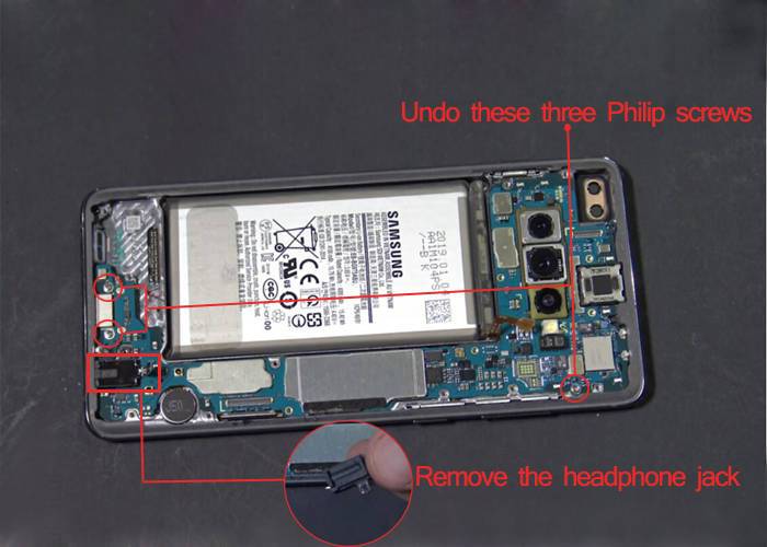 undo the screws and remove the headphone jack