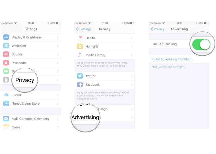 iPhone Limit Ad Tracking setting