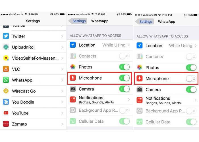 Check iPhone microphone setting