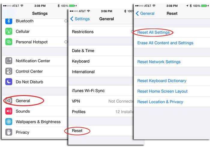 iPhone Reset All Settings