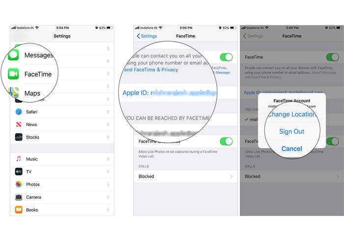 iPhone XR FaceTime setting Apple ID sign out