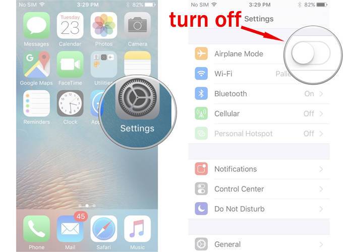 iPhone XR disable airplane mode