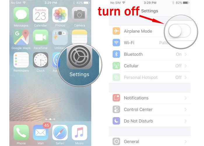 iPhone XR disable airplane mode