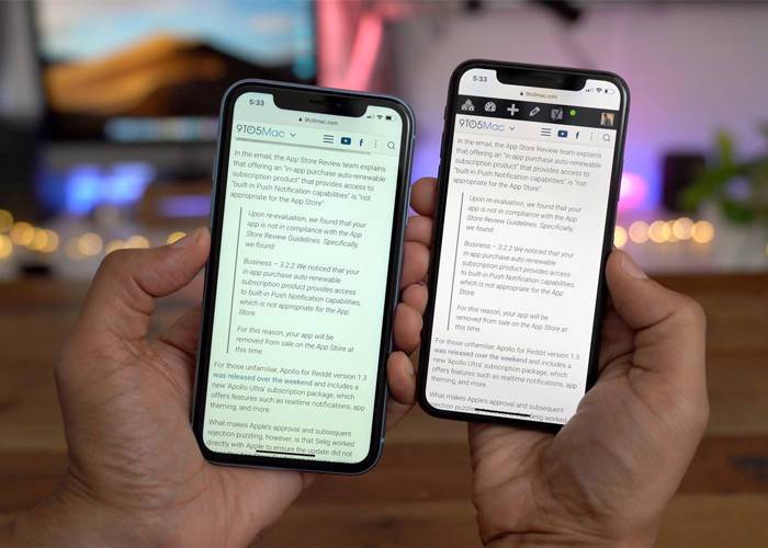 Compare iPhone XR and iPhone X screen