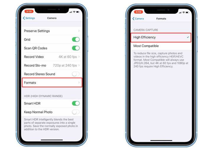 iPhone XR format setting