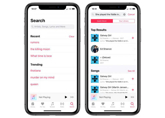 search for lyrics in music App