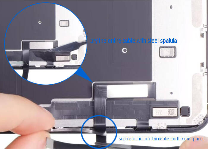 separate the two flex cables and pry the entire cable