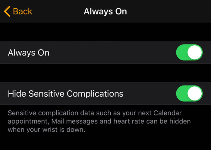 Hide sensitive complication on Apple Watch 5