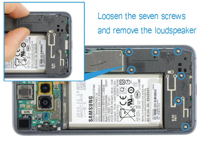 loosen the seven screws and remove the speaker