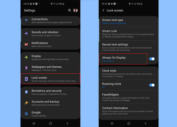 Samsung S10 turn off Always-on-display