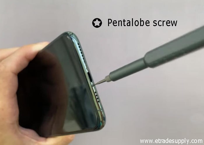 two pentalobe screws on the iPhone 11 Pro Max bottom
