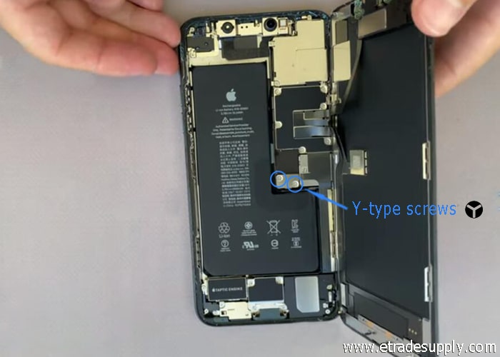 Loosen the two iPhone 11 Pro tri-point screws