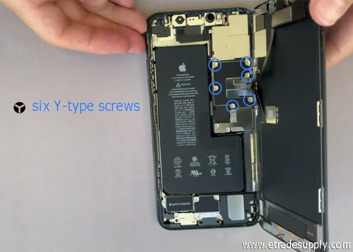 Loosen the six Y-type screws in iPhone 11 Pro