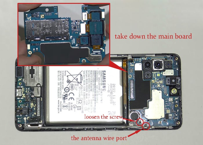 disconnect the antenna wire port and take down the main board