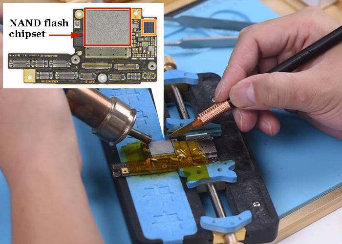 Pry and separate the NAND flash chipset