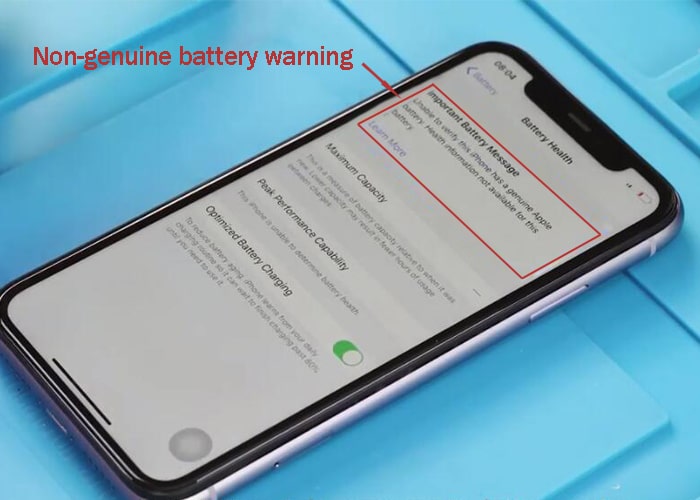 Non-genuine battery warning shows