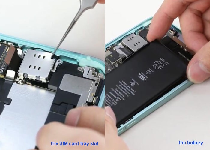 Install the SIM card slot and battery to iPhone 12