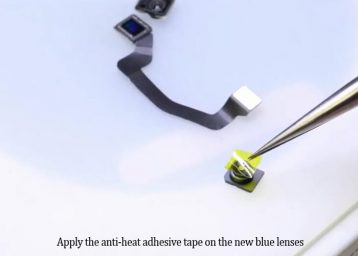  Apply anti-heat adhesive on the new blue lenses