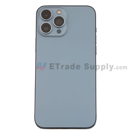 For Apple iPhone 13 Pro Max Rear Housing Assembly with Battery Door and Apple Logo Replacement - Sierra Blue - Grade S+