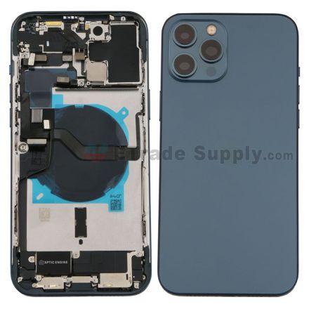 For Apple iPhone 12 Pro Max Rear Housing Assembly with Battery Door and Apple Logo Replacement - Pacific Blue - Grade S+