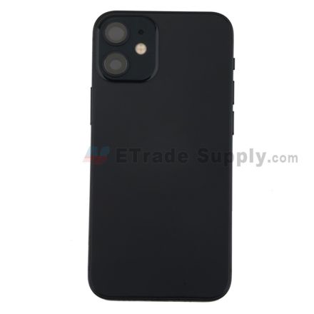 For Apple iPhone 12 Rear Housing Assembly with Battery Door and Apple Logo Replacement - Black - Grade S+